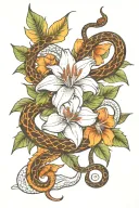Lilly on fire and snake wrapped around arm and wrist tattoo tattoo design idea