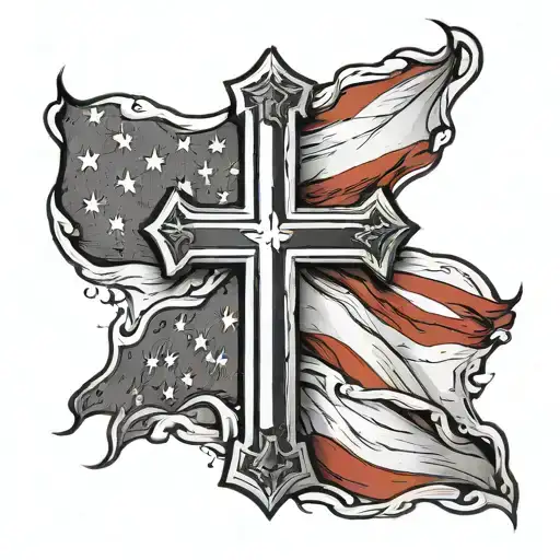 american flag negative space cross tattoo design idea