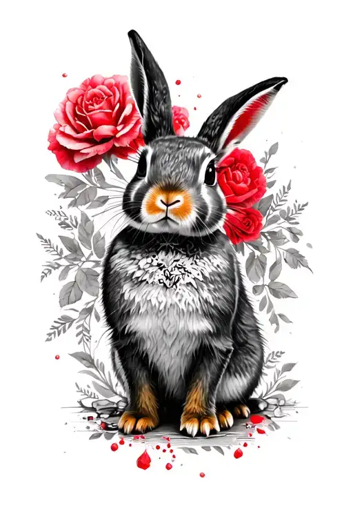Alice in Wonderland-inspired black and white with hints of red including the rabbit tattoo design idea