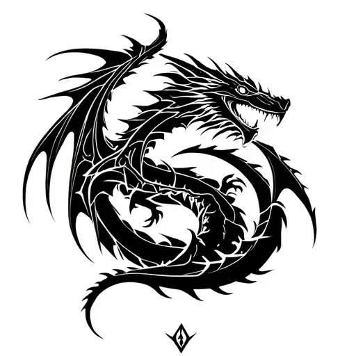 skyrim logo combined with skyrim dragon intertwined tattoo design idea