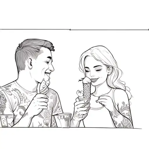 a man and a girl eating an ice cream tattoo design idea