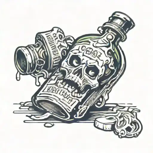 broken bottle with poison label tattoo design idea