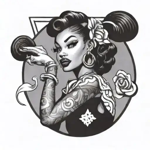black woman pin up girl looking tattoo design idea