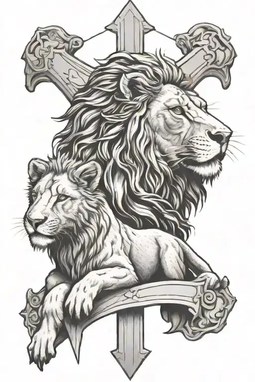 jesus christ crucifixion, a lion, and a lamb tattoo design idea
