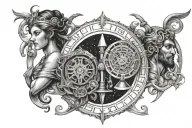 zodiac signs intertwined libra, ares, virgo tattoo design idea