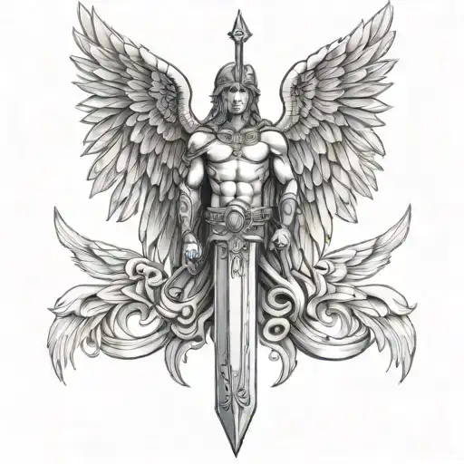 archangel Michael sword with wings tattoo design idea