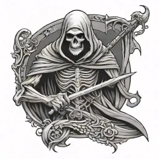 reaper with sithe and scale balanced tattoo design idea