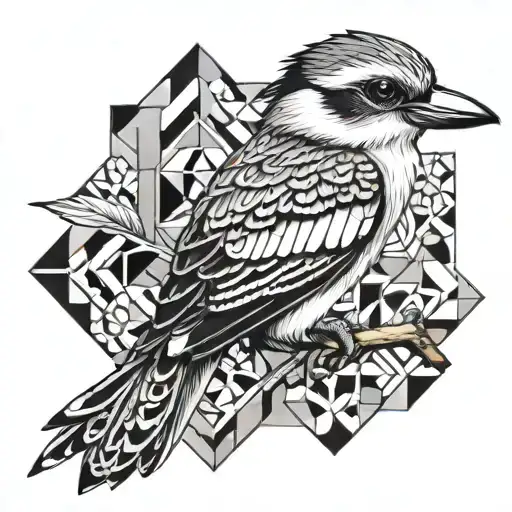 kookaburra with geometric pattern incorporating elements tattoo design idea