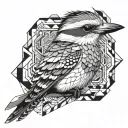kookaburra with geometric pattern incorporating elements tattoo design idea