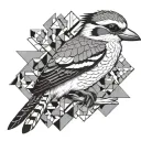 kookaburra with geometric pattern incorporating elements tattoo design idea