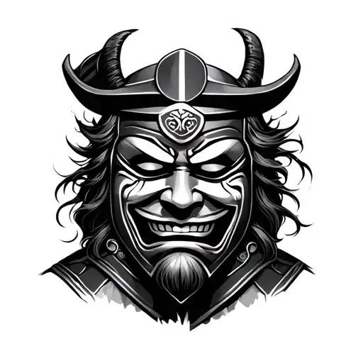 theatre  mask sad and happy replaced with samurai mask  tattoo design idea