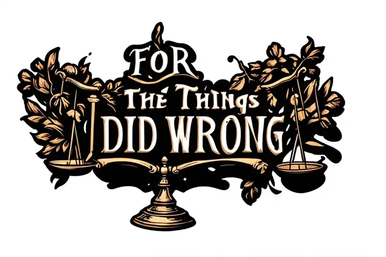 "FOR THE THINGS I DID WRONG" a set of scales symbolizing justice tattoo design idea