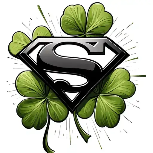 Superman symbol and four leaf clover tattoo design idea