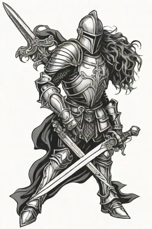gothic knight holding a sword tattoo design idea