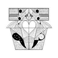 spacetime  divided into five molded  symbolizing love and eternity and souls finding peace within, use egyptian symbolsm tattoo design idea