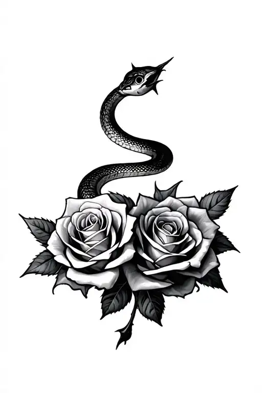 roses with thorns and a snake tattoo design idea