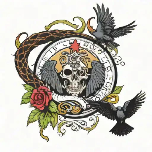 the caduceus snakes and blade kill raven surrounded tattoo design idea