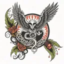 the caduceus snakes and blade kill raven surrounded tattoo design idea