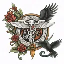 the caduceus snakes and blade kill raven surrounded tattoo design idea