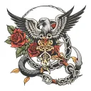 the caduceus snakes and blade kill raven surrounded tattoo design idea