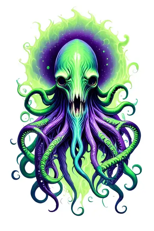 cthulhu purple and green tattoo design idea