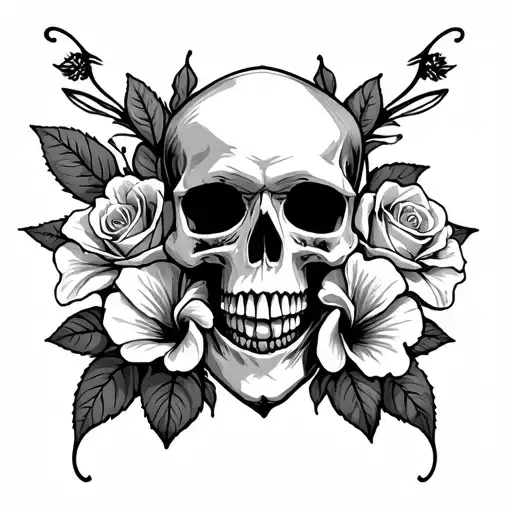 hornets hibiscus, roses ,and skulls tattoo design idea