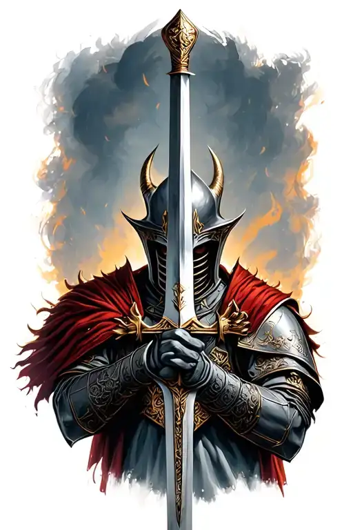 mid evil knight holding sword tattoo design idea