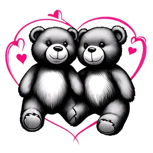two teddy bears in a heart tattoo design idea