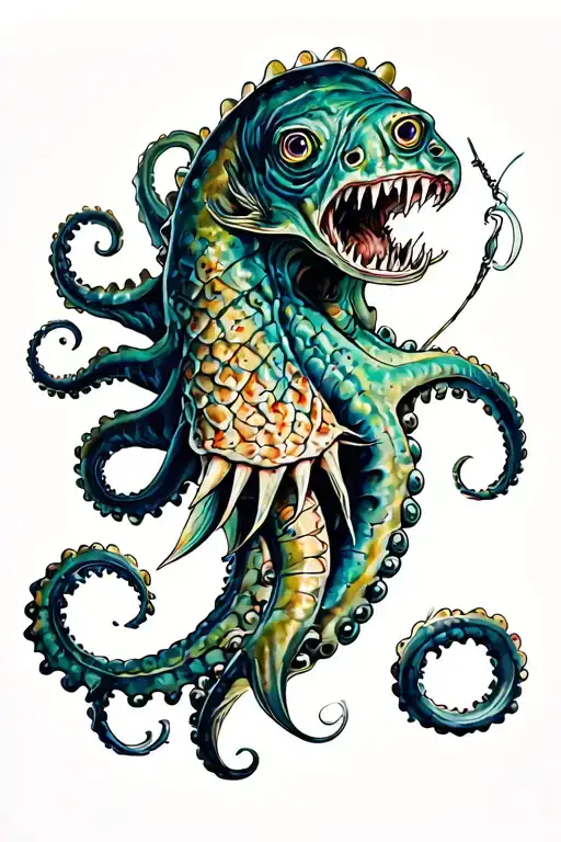 kraken with a angler fish tattoo design idea