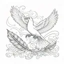 parchment with a dove above and a bird feather below tattoo design idea