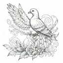 parchment with a dove above and a bird feather below tattoo design idea