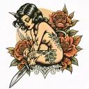 Naked girl with a knife tattoo design idea
