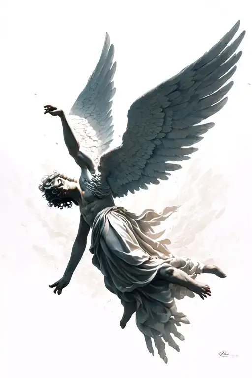 Icarus falling angel wings spread tattoo design idea