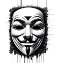 anonymous mask with infected computer and code flowing tattoo design idea