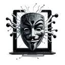 anonymous mask with infected computer and code flowing tattoo design idea
