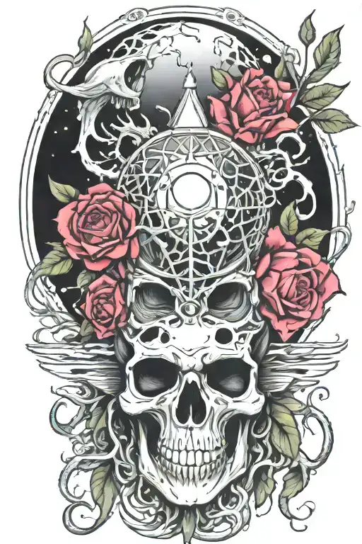 eyeball pyramid dragon roses skull tattoo design inspired tattoo with a big tree waterfall moon whale nasty bird snakes  tattoo design idea