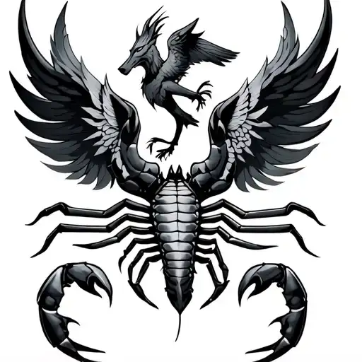 wolf +phoenix+scorpion tattoo design idea
