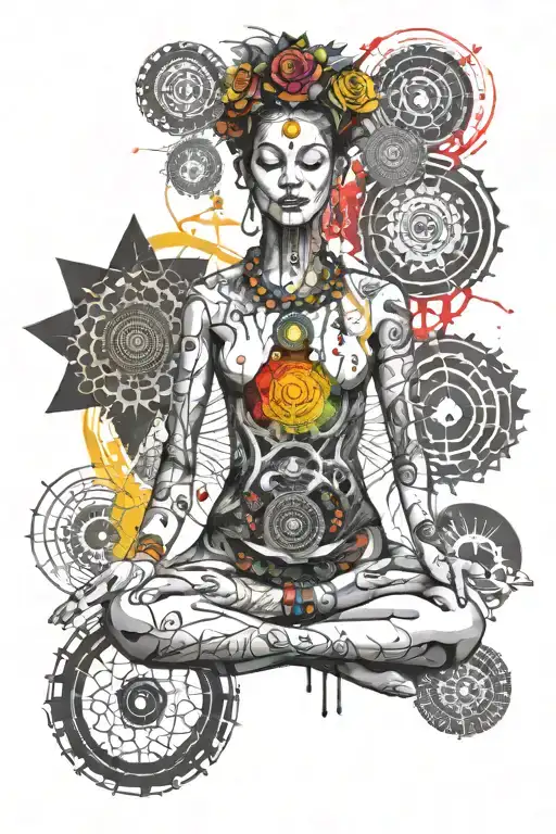 spiritual chakras with trash polka style tattoo tattoo design idea