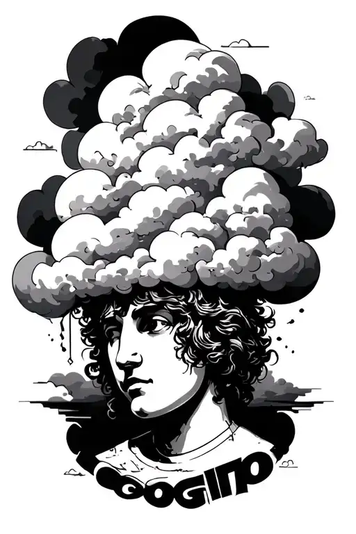 cloud that represents thinking, over it word cogito, philosophy insipred tattoo tattoo design idea