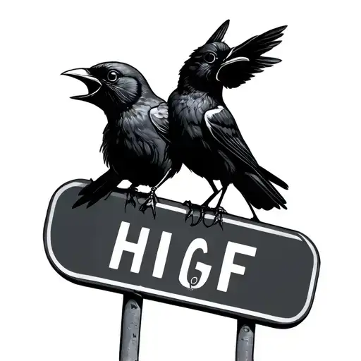 two black birds on a highway sign laughing at me tattoo design idea