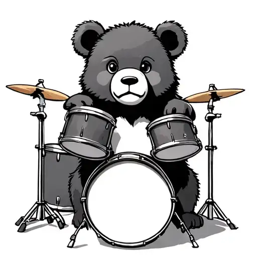 cute bear drummer tattoo design idea
