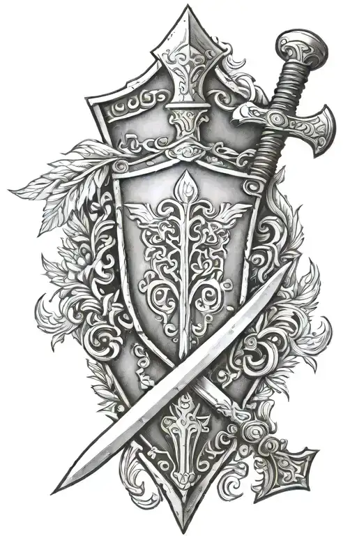 Slavic theme shield spear axe sword tattoo design idea