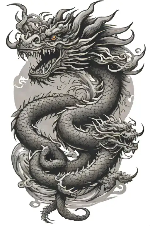 japanese Dragon and village behind it from top right tattoo design idea