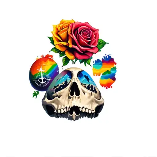 skull roses rainbow paw print compass mountain rugby ball tattoo design idea