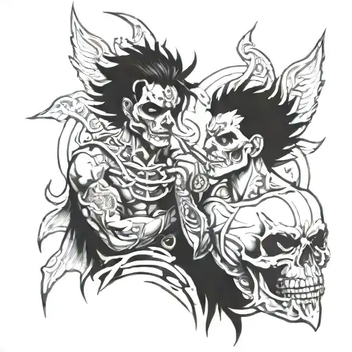 good vs evil battle chicano  tattoo design idea