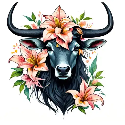 Masculine taurus with feminine gemini, with lillies tattoo design idea