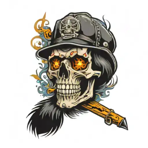 smokey, dark, skull, colorful tattoo design idea