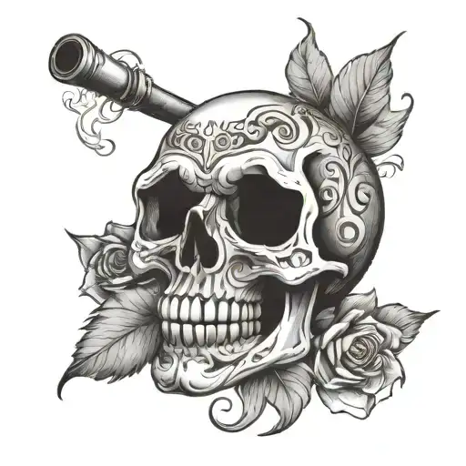 simple style skull soft shading smoking tattoo design idea
