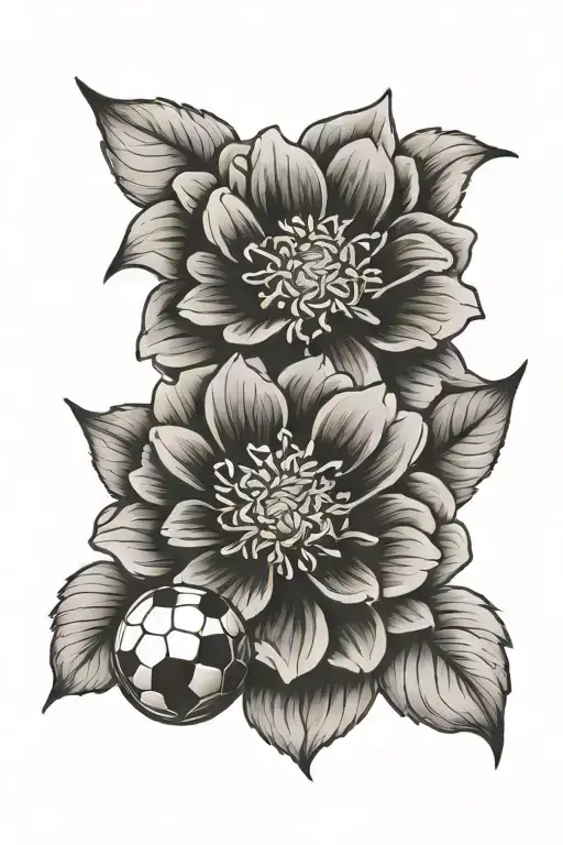 soccer ball pattern drawn into the petals of a zinnia flower tattoo design idea