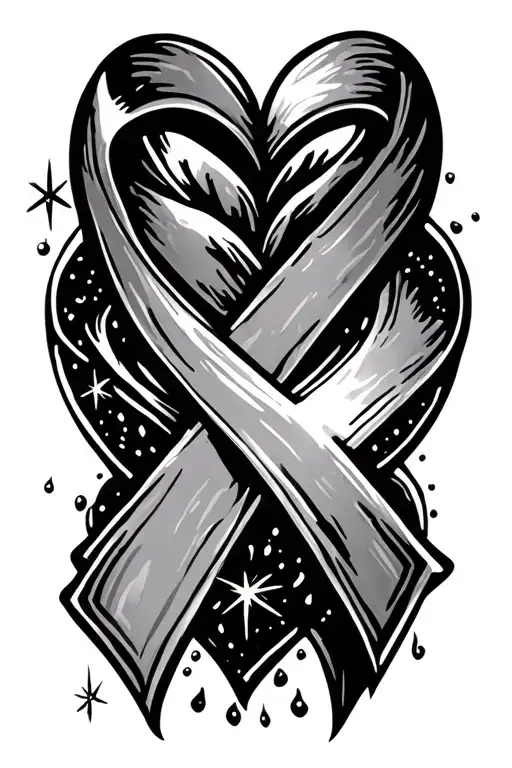 survivor ribbon intertwined with heart and sparkles  tattoo design idea